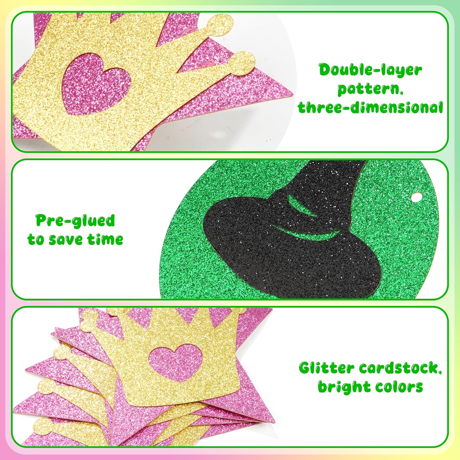4 Pcs Pink Green Witch Princess Garland Banner