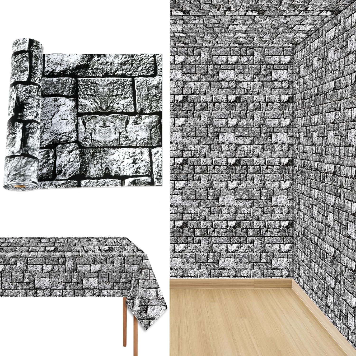 100FT x 51 Inch Medieval Themed Stone Wall Tablecloth Roll