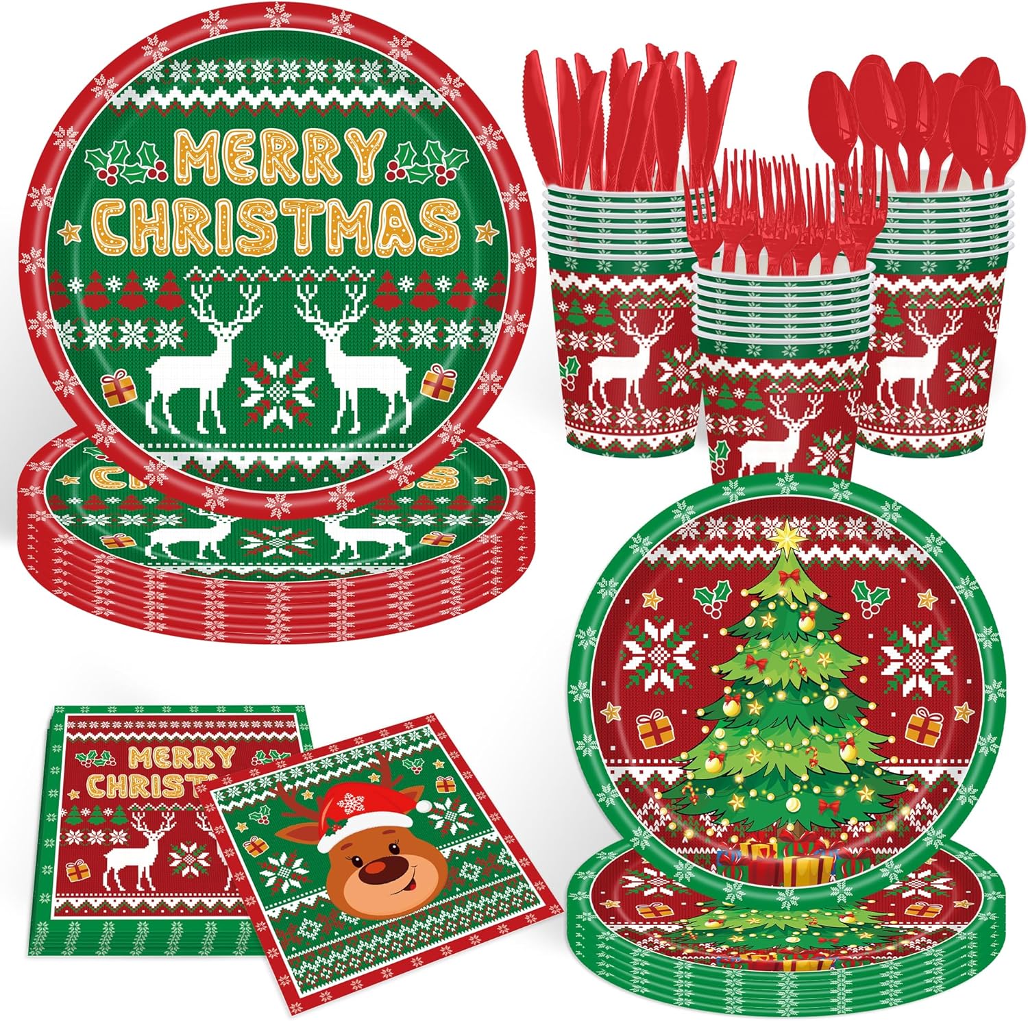 Christmas Party Plate Dinnerware Set for 24 Guests