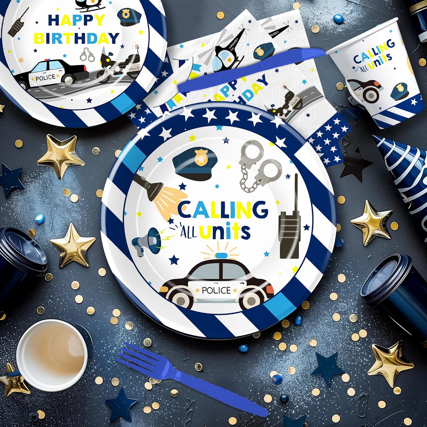 Police Party Decorations Tableware Set for 24 Guests