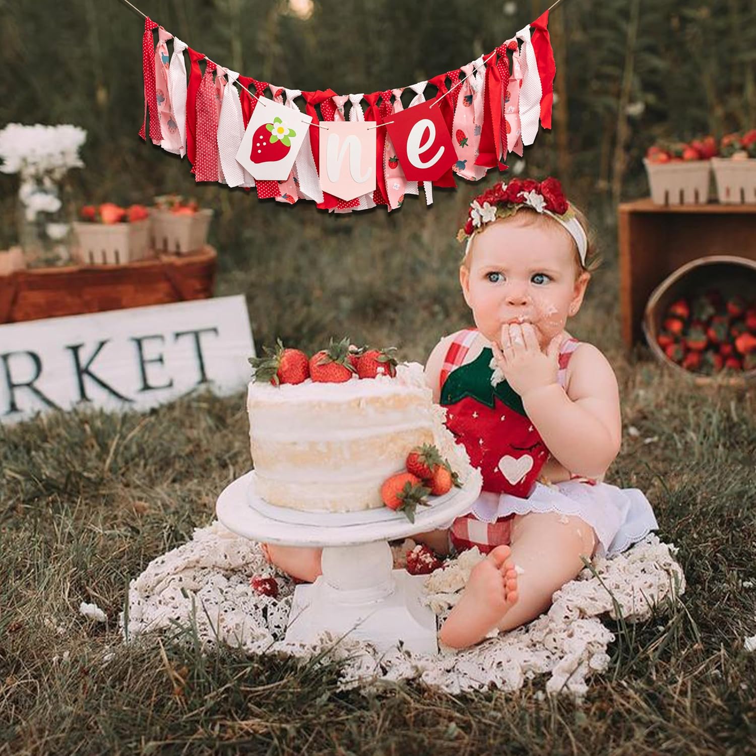 Strawberry First Birthday High Chair Banner