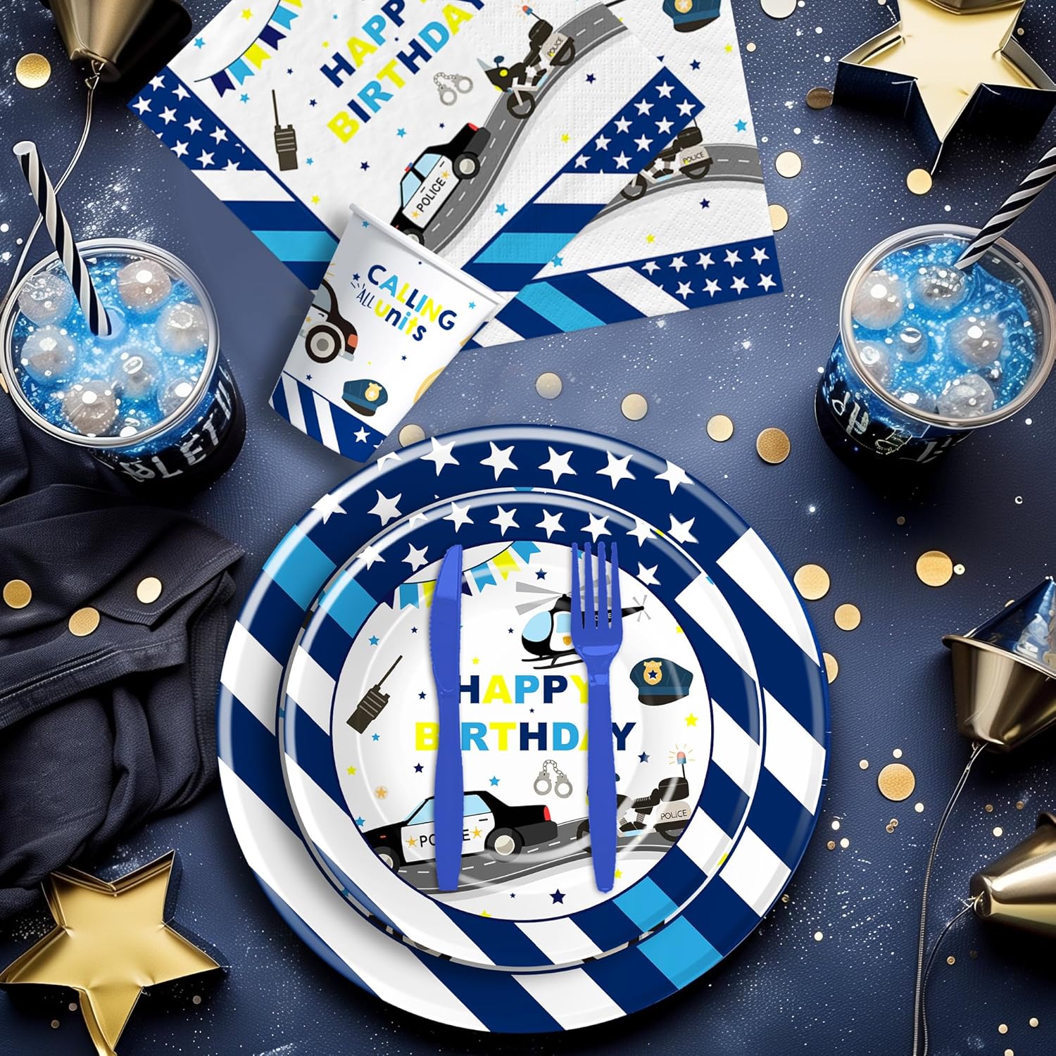 Police Party Decorations Tableware Set for 24 Guests