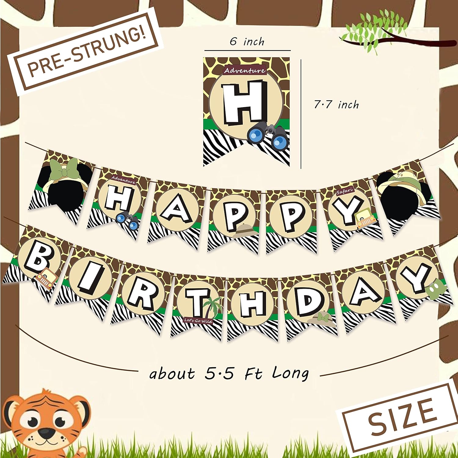 Mouse Safari Birthday Party Banner Set - Pre Strung