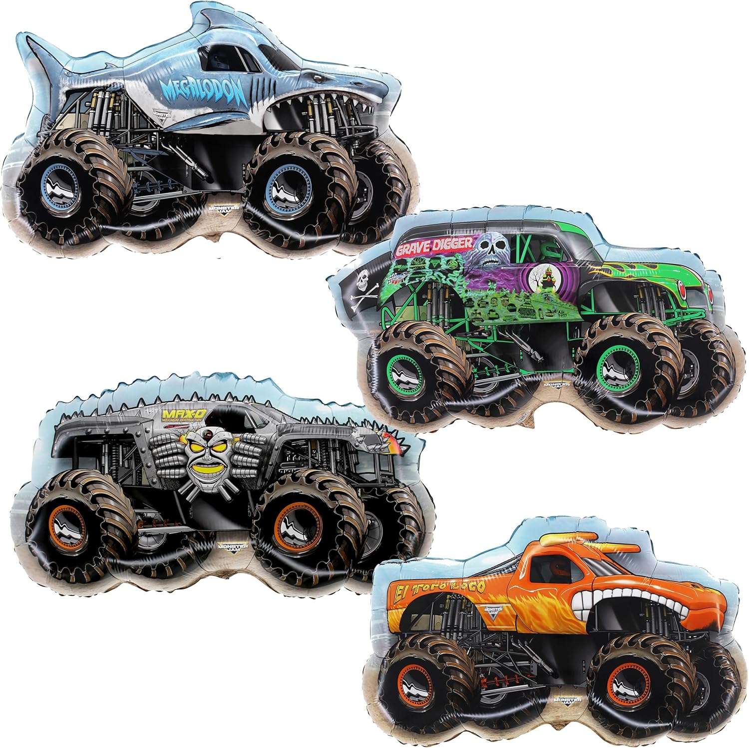 Toyland Pack Of 4 Monster Jam Truck Foil Balloons