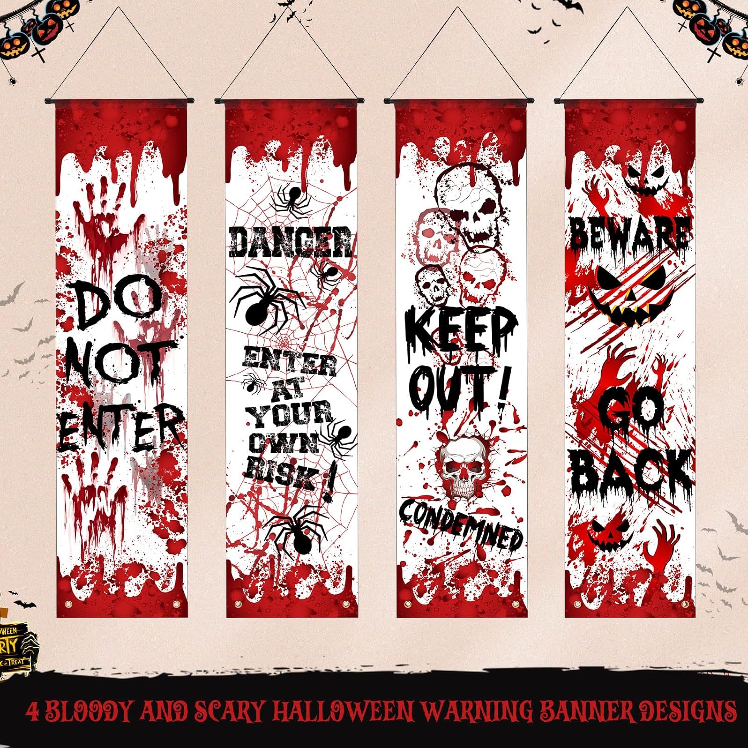 4 Pcs Halloween Bloody Banners for Party Decorations