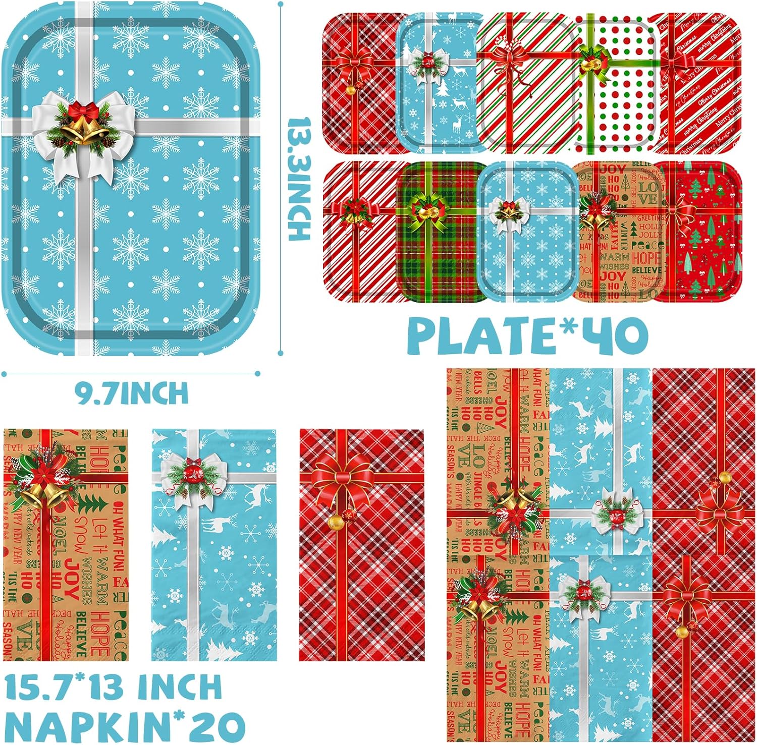 Juweked 60 Pc Christmas Paper Plates Napkins Set
