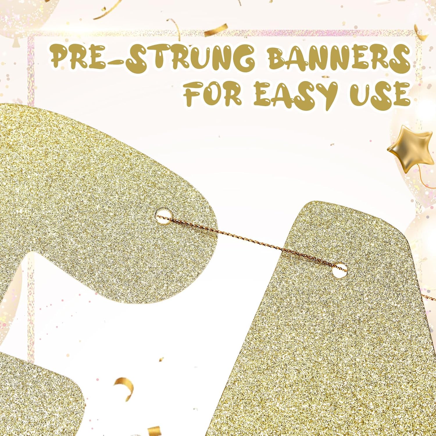 Yeaqee Pre-Strung Mr Mrs Gold Glitter Banner