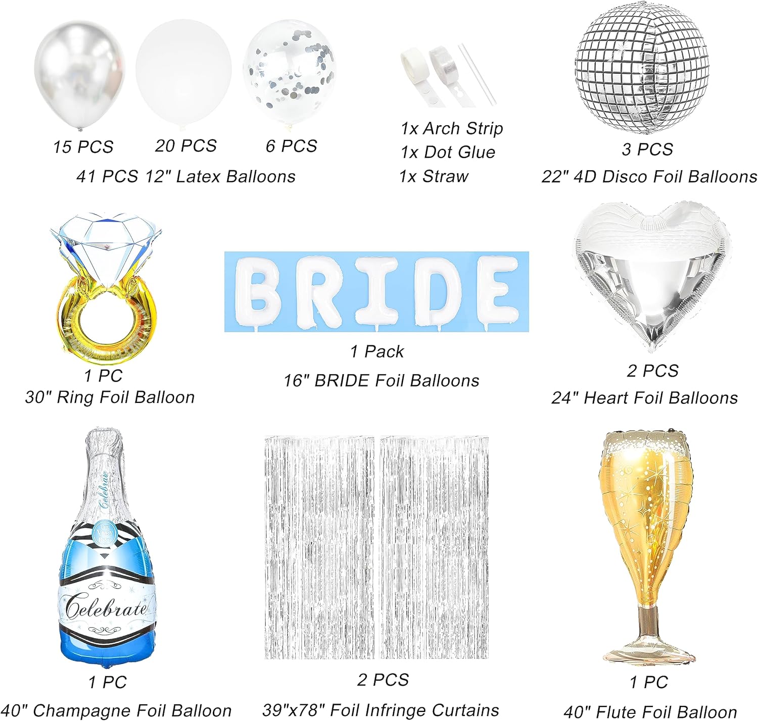 Bachelorette Party Decor Kit with Balloons and Foil Curtains
