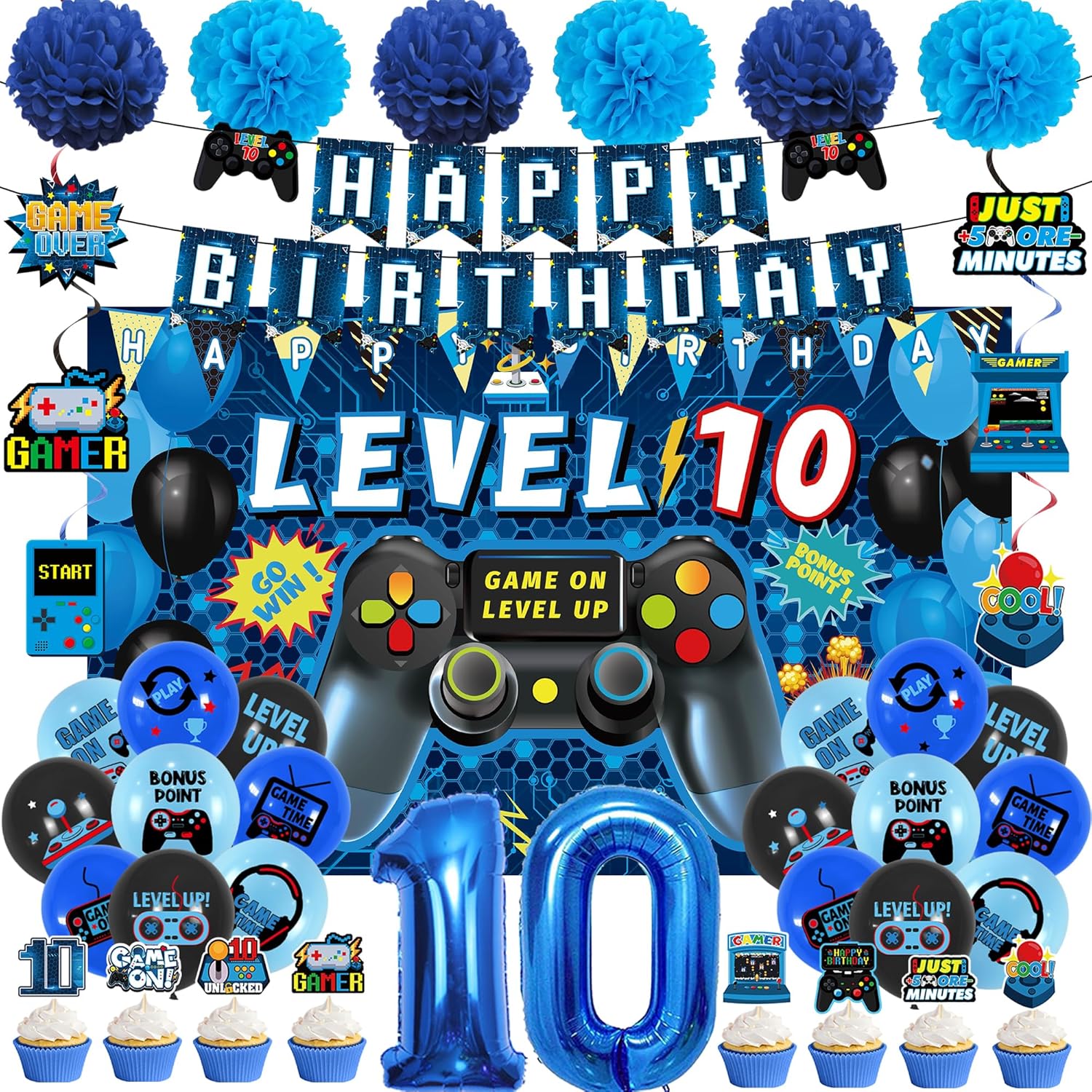 Vlipoeasn 10th Birthday Video Game Party Decorations
