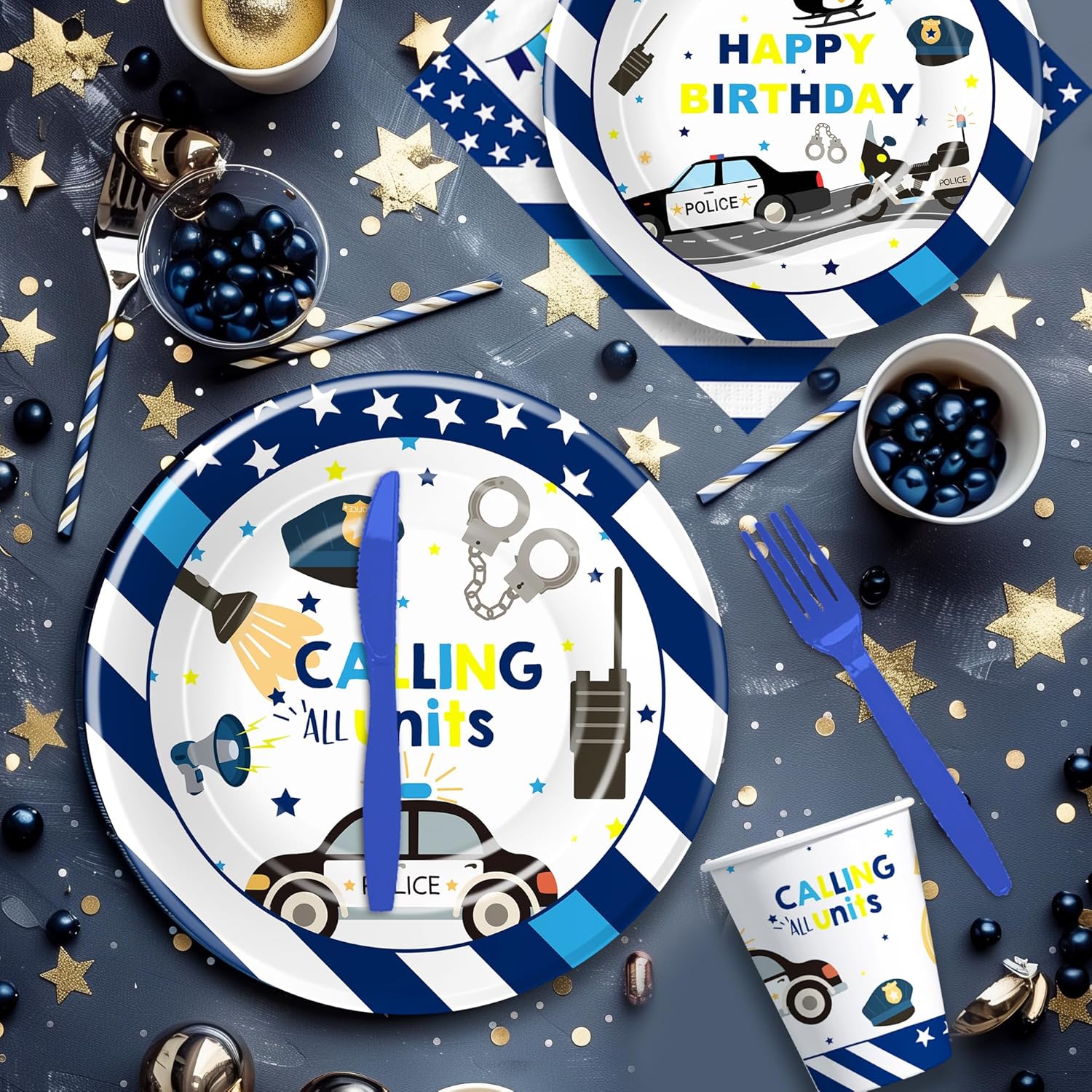 Police Party Decorations Tableware Set for 24 Guests