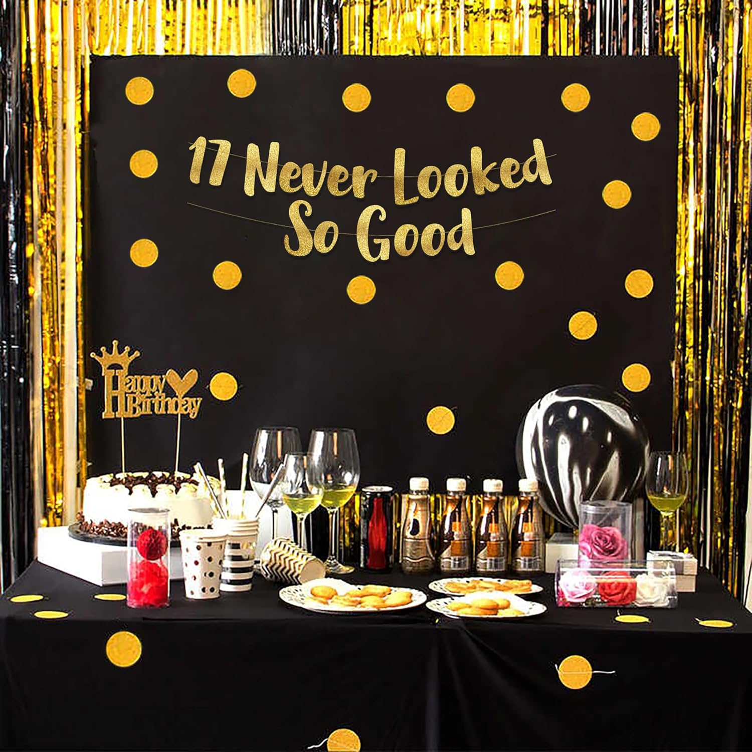 17th Anniversary Gold Glitter Banner - 17 Never Looked So Good