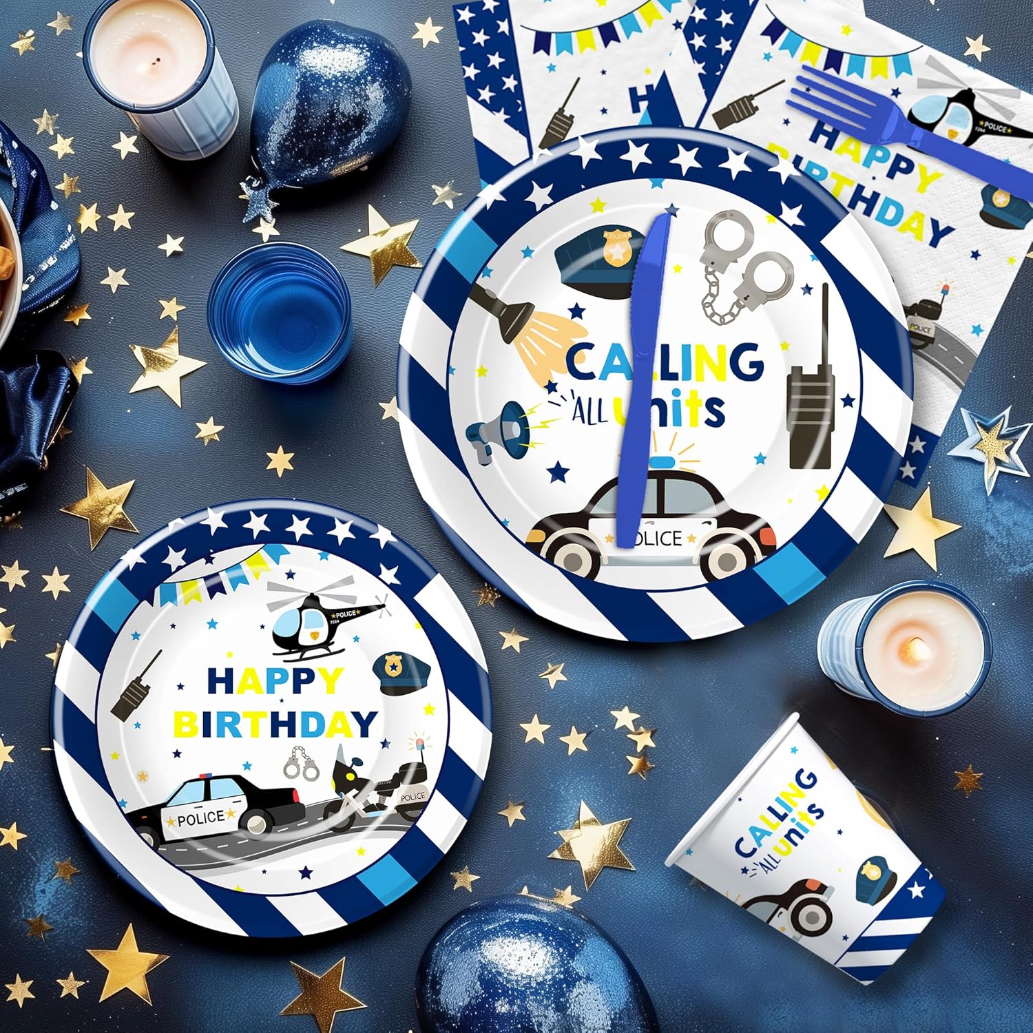 Police Party Decorations Tableware Set for 24 Guests