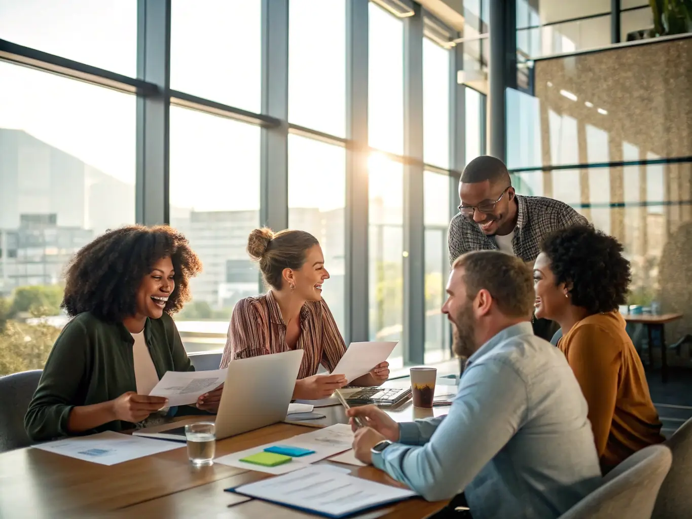 A group of employees participating in a change management workshop, discussing strategies and solutions for navigating organizational transitions.